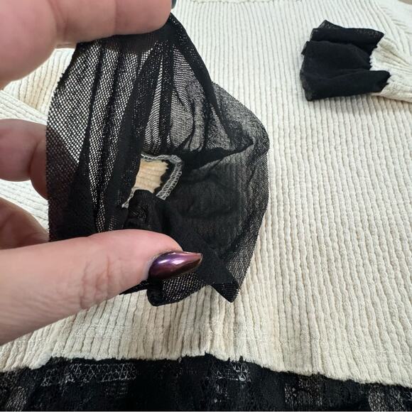 Vintage Y2K Practical Magic Black Lace Cream Whimsigoth Grunge LONG SLEEve - Picture 6 of 16